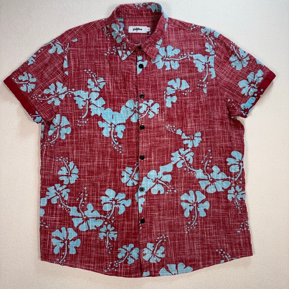 Vatpave Shirt Men's L Red Floral Pocket Lightweight Button‎ Up Vacation Resort